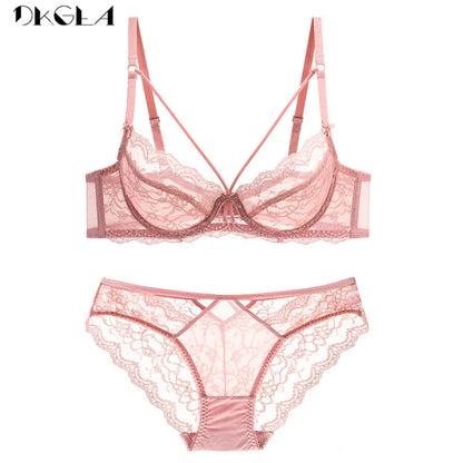 Green Bra and Panties Sets Ultrathin Brassiere Sexy Underwear Set Transparent Bras Plus Size Women Lace Lingerie Set Embroidery