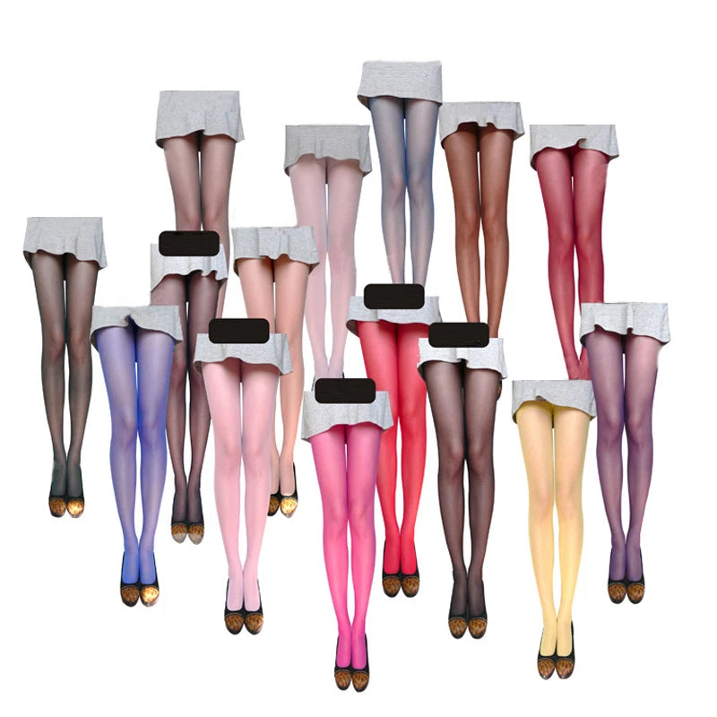 Bas d'été Ultra-fins en soie glacée pour femmes, collants Sexy couleur bonbon, couleur unie, collants fins