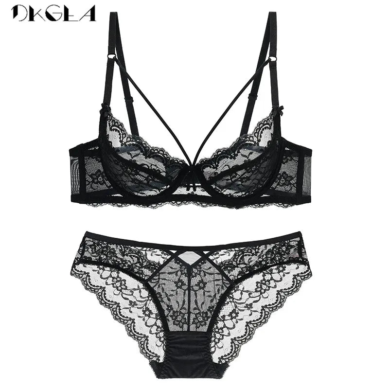 Ensemble soutien-gorge et culotte vert, brassière ultra fine, ensemble de sous-vêtements Sexy, soutien-gorge Transparent, grande taille, ensemble de Lingerie en dentelle pour femmes, broderie