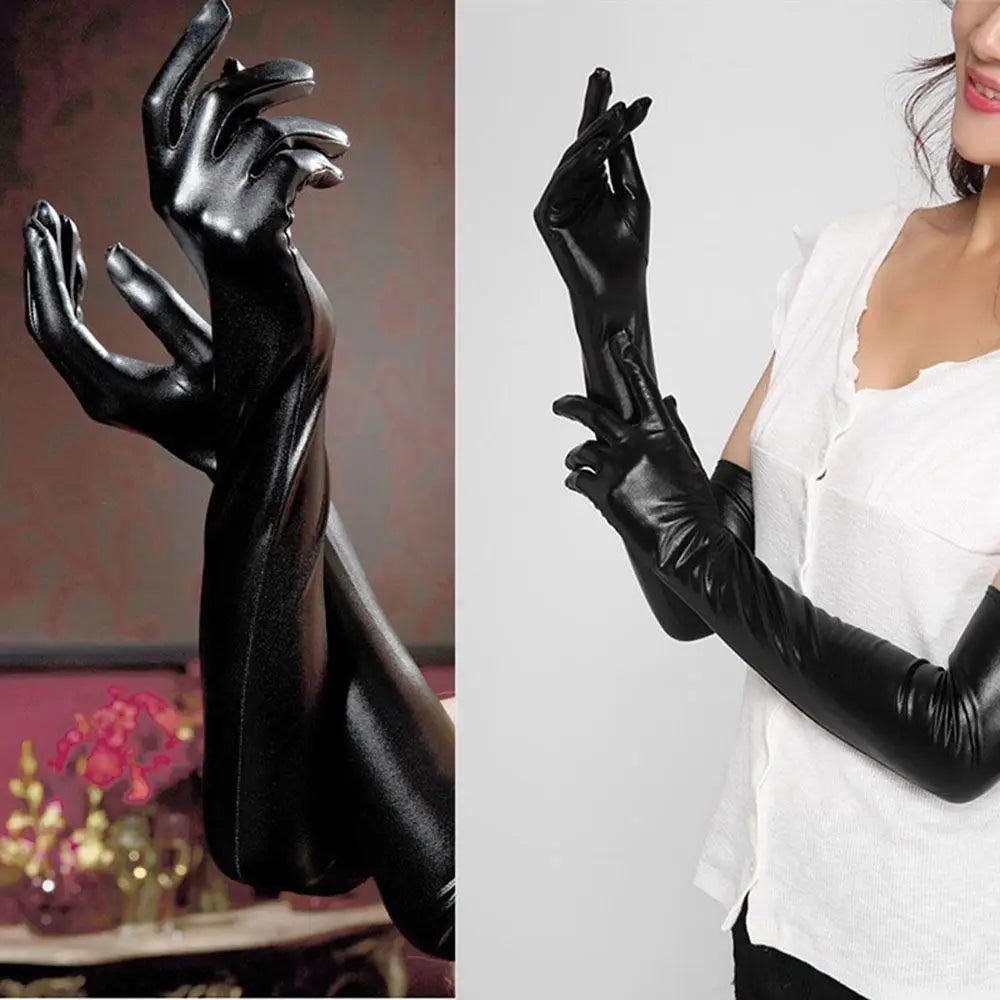 Gants longs Sexy pour adultes, noirs, pour dames, Hip-pop, fétichiste, en Faux cuir, Clubwear, Catsuit Sexy, Costumes de Cosplay, accessoire