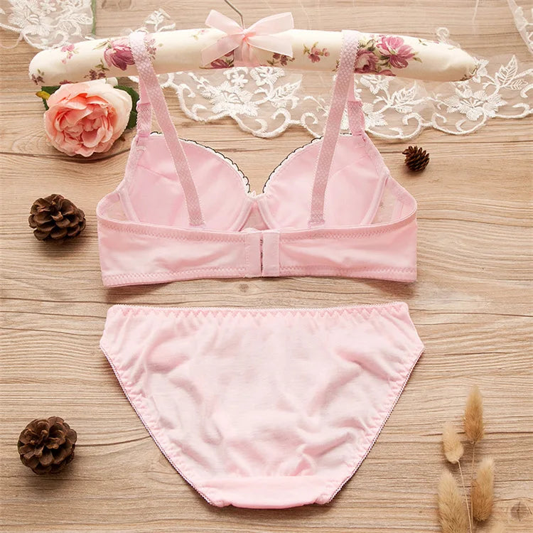 Teenage Girls Floral Underwear Sets Student Wireless Lace Training Bras Bow Panties Sets Cotton Teens Development Clothes