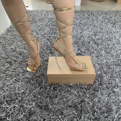 2021 Summer Women Thin High Heels Shoes Sandals Transparent Gladiator Ankle Strap Sexy Pump Female Party Wedding Ladies Shoes