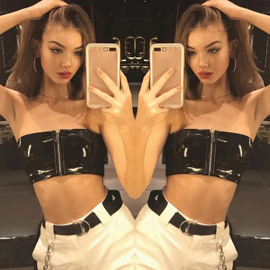 Sexy Strapless Tube Top Women Vogue Black Zipper Cropped Bandeau Tops Underwear Bras 2018 Summer Street Style Crop Tops