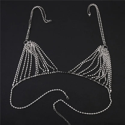 ผู้หญิงสลิงแน่นเอว Rhinestone Bra บิกินี่ Beach เครื่องประดับไนท์คลับเซ็กซี่ Body CHAIN ​​หน้าอก CHAIN