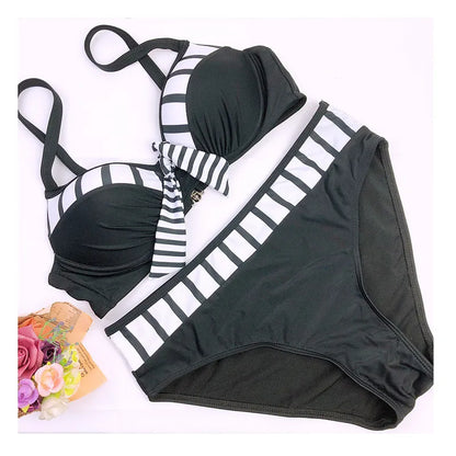 Bikini Push up 2023 Sexy Women Swimsuit Striped Patchwork Swimwear Female Bandage Biquini Bathing suit Women XL