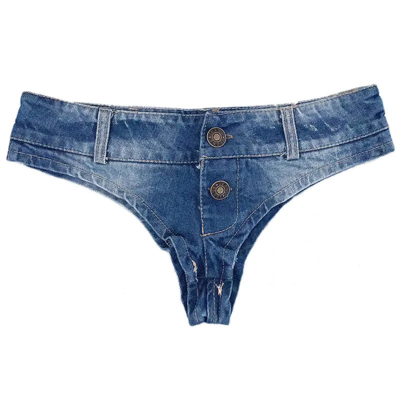 New Summer Women's Sexy Low Waist Thong Denim Ultra Mini Short Jeans Feminino Night Club