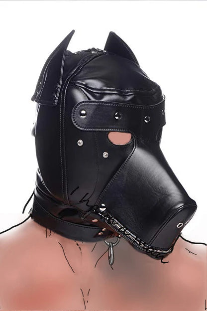 Leather Padded Hood Mask Blindfold Head Restraint Harness Mask, BDSM Bondage Gimp,Sexy Costume