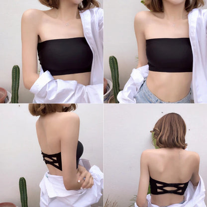 Seamless One-piece Tube Tops Women Removable Pads Intimates Basic Black/White/Skin Womens Strapless Bra Bandeau Tube Top