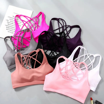 ฟิตเนสกีฬา Bra สำหรับผู้หญิง Push Up Wirefree เบาะ Crisscross Strappy วิ่งออกกำลังกายการฝึกอบรมการออกกำลังกายโยคะชุดชั้นใน Crop Tops