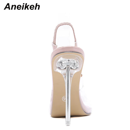 Aneikeh NEW Spring Fashion PVC Women's Pumps 2024 Sexy Chain Thin Heels Pointed Toe Slingbacks Ladies Shoes Botines Mujer 35-41