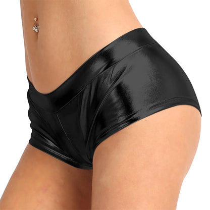 Womens Fashion Shorts Bottoms Shiny Faux Leather Low Waist Hot Shorts Pants for Clubwear Pole Dancing Raves Festivals Costumes