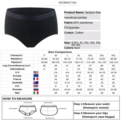 Plus Size Period Underwear Women Bamboo Fiber 4-Layer Leakproof Absorbent Briefs Physiological Shorts Panties for Menstruation