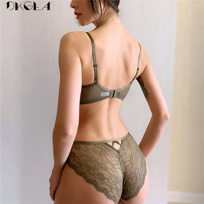 Ensemble soutien-gorge et culotte vert, brassière ultra fine, ensemble de sous-vêtements Sexy, soutien-gorge Transparent, grande taille, ensemble de Lingerie en dentelle pour femmes, broderie