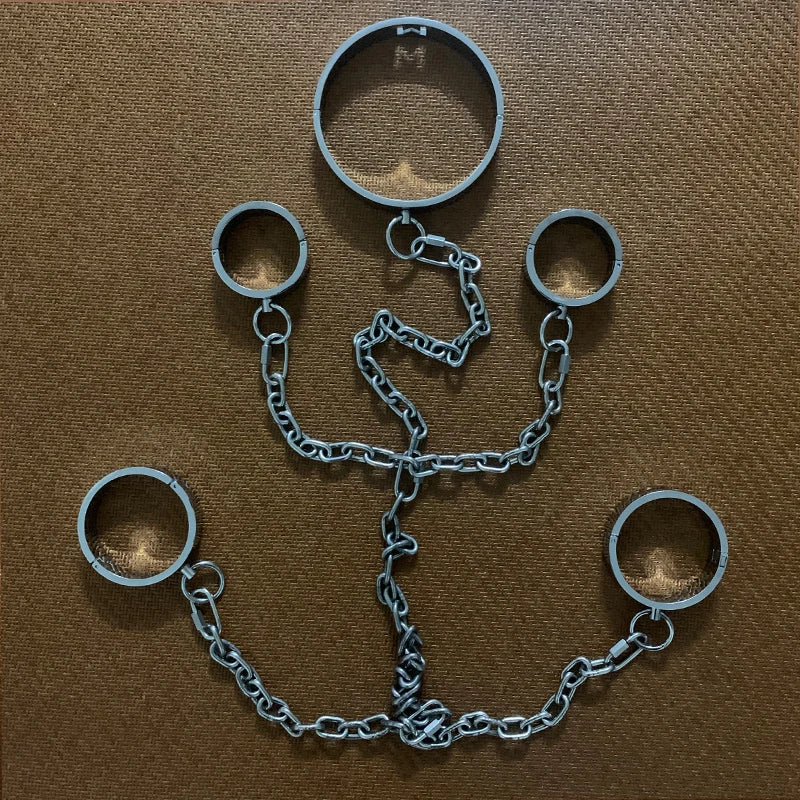 สแตนเลสสตีล handcuffs ปรับโลหะ Bondage Handcuffs ข้อเท้า Cuffs คอสำหรับ Fetish Bdsm Slave Roleplay Shackles 18 +