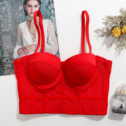 Women Bra Push Up Bustiers Tops Summer Fashion Solid Color Padded Corsets Crop Tops Female Spaghetti Strap Camisoles Underwear