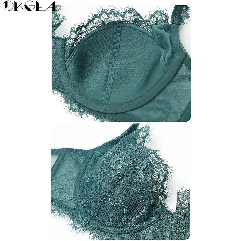 Comfortable Thin Cotton Brassiere Embroidery Bras Green Underwear Set Sexy D E Cup Plus Size Bra Set Women Lingerie Lace Black