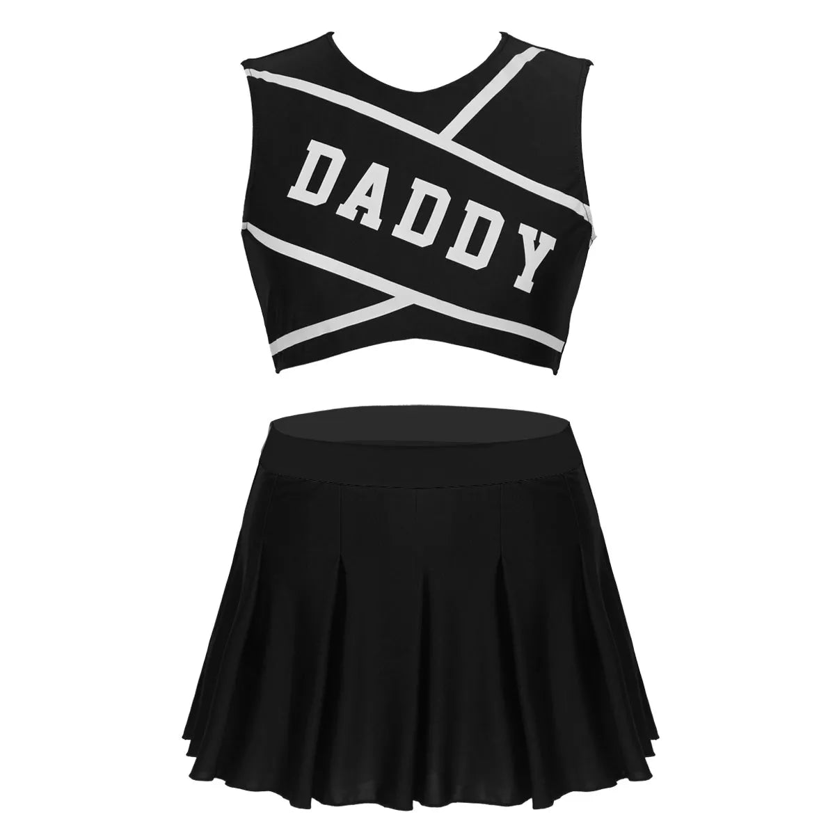 Uniforme de jeu de rôle d'écolière adulte pour femmes, pom-pom girl papa amant pour Halloween, Costume de Cosplay, haut court avec mini jupe plissée