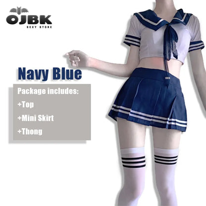 OJBK – Lingerie Cosplay Sexy pour femmes, uniforme d'étudiant, Costume érotique pour dames, robe en dentelle, mini-jupe, haut court