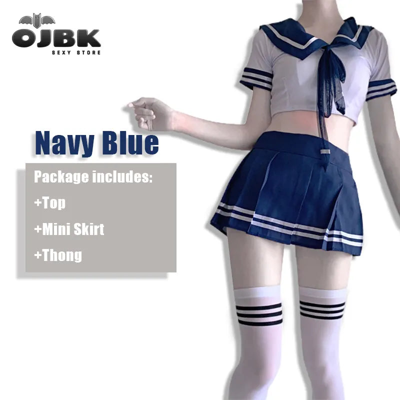 OJBK Women Sexy Cosplay Lingerie Student Uniform  School Girl Ladies Erotic Costume Dress Women Lace Miniskirt Outfit Short Top