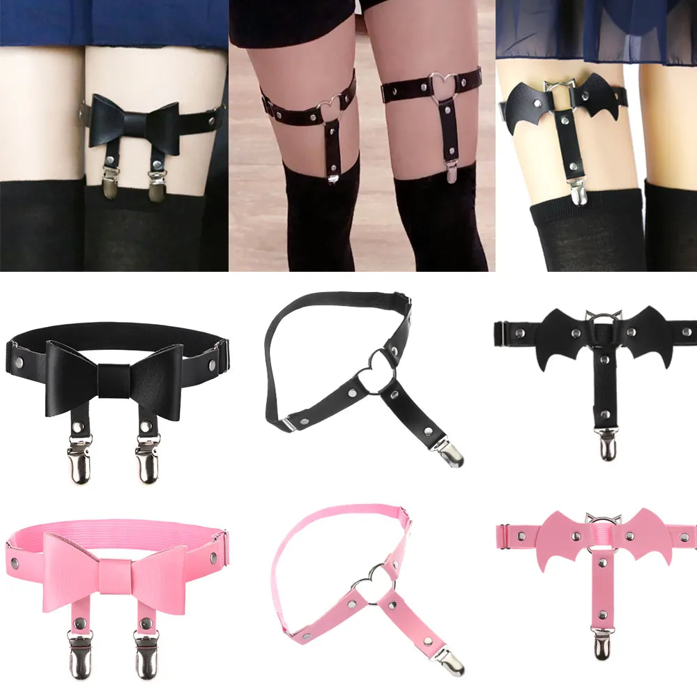 Heart/Wings/Bowknot Fashion Garter Belt Women PU Leather Lace Elastic Leg Ring Leg Garter Straps Thigh Harness Gothic Accessory