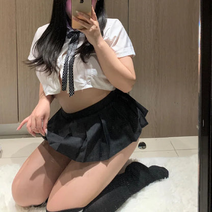 5XL Plus Size Women School Girl Uniform Outfit Dress Cosplay Costume Miniskirt Suit Sexy Lingerie Skirt Set Student Role-playing