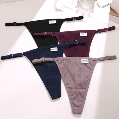 4PCS/Set G-String Cotton Panties Sexy Women's Underwear T-Back Lingerie Pantys Female Low Rise Intimates Adjustable Strap Thongs