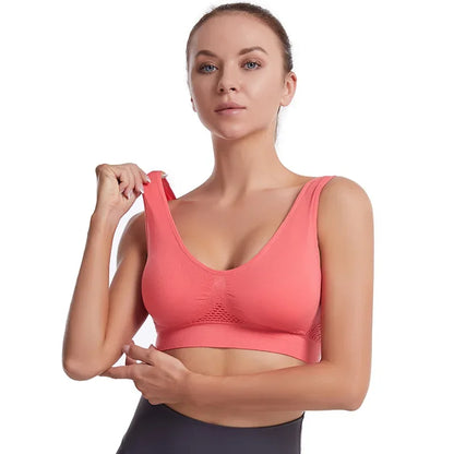 Sports Bra Women Hollow Mesh Gym Jogging Crop Top Female More Size Tops Yoga Fitness Vest Sujetador Push Up Sport Bras for Women