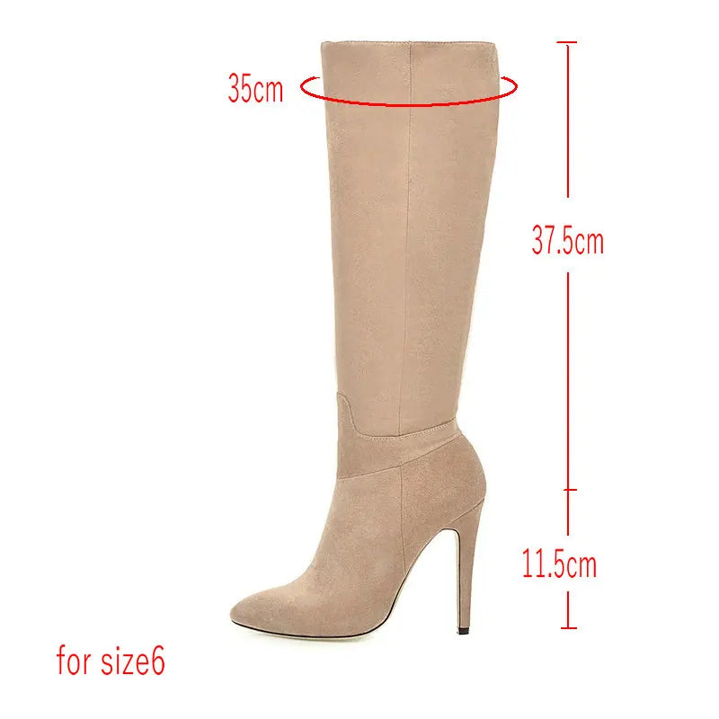 New Ladies Sexy Stiletto High-Heel Knight Boots Faux Suede Zipper Knee High Boots Women Autumn Winter Warm Fashion Women's Shoes