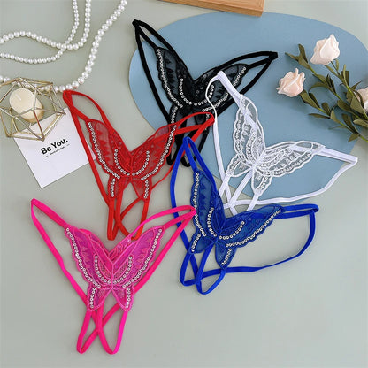 2PC SEXY Lace Thong ผู้หญิงต่ำเอวชุดชั้นในผีเสื้อเย็บปักถักร้อยกางเกงสุภาพสตรี Hollow OUT ชุดชั้นใน G-String