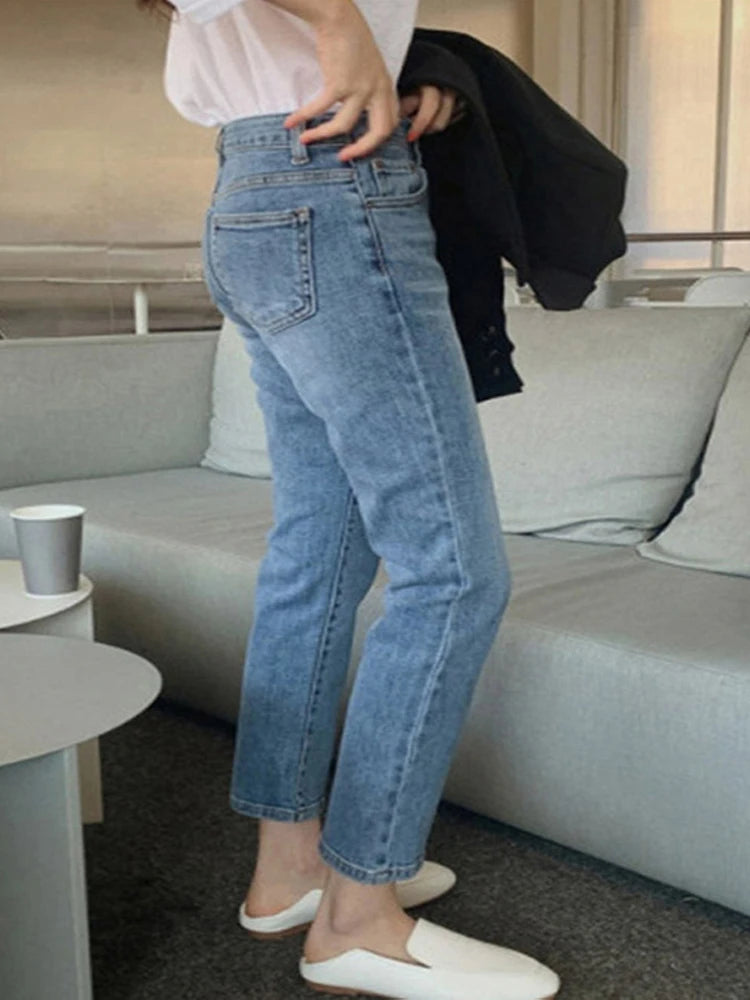 High Waist Pockets Boyfriend Jeans Women Stretch Blue Ladies Denim Cargo pants Straight Pants Washed Trousers Streetwear Jeans