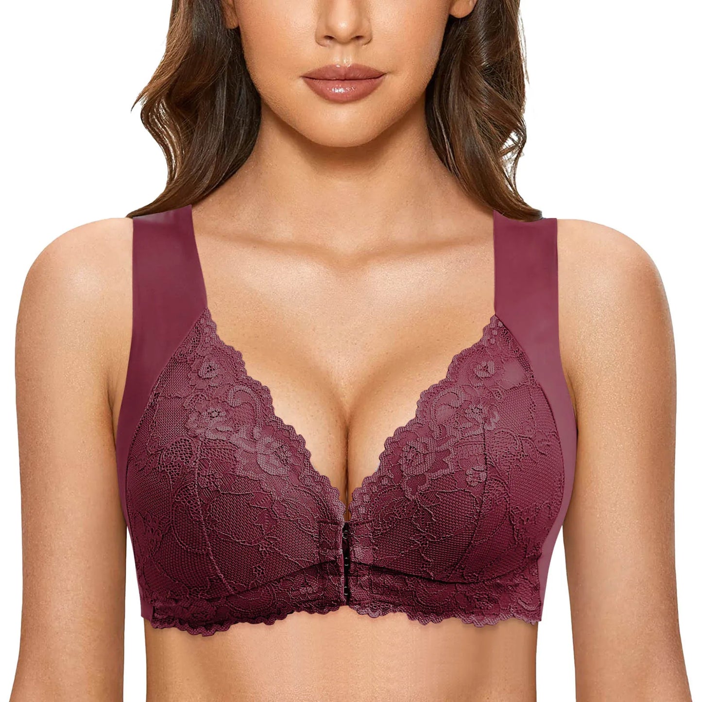 Soutien-gorge à fermeture frontale pour femmes, Lingerie sans anneau en acier, dos en T, sans couture, sans doublure, pour grand buste, soutien-gorge de sport bas