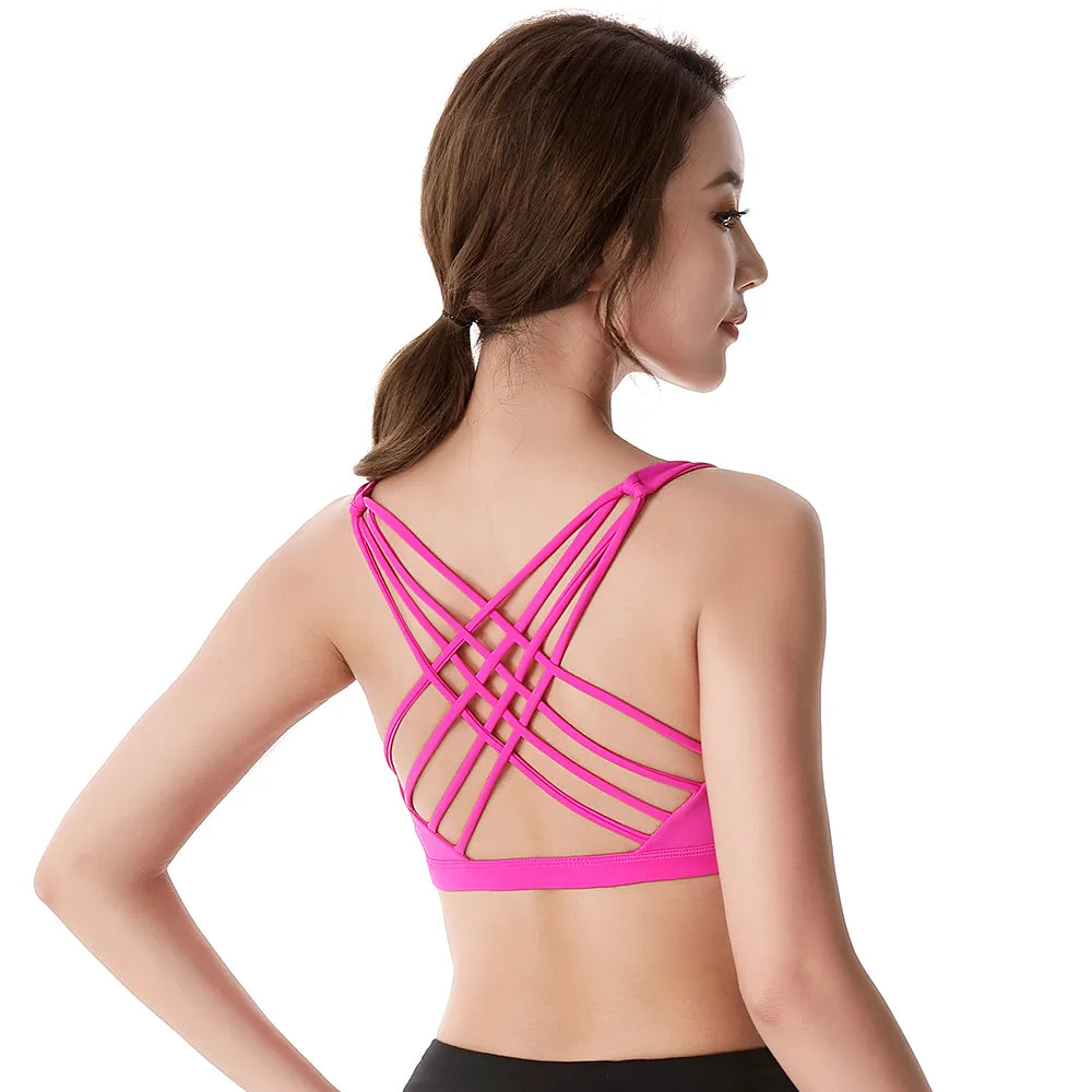 ฟิตเนสกีฬา Bra สำหรับผู้หญิง Push Up Wirefree เบาะ Crisscross Strappy วิ่งออกกำลังกายการฝึกอบรมการออกกำลังกายโยคะชุดชั้นใน Crop Tops