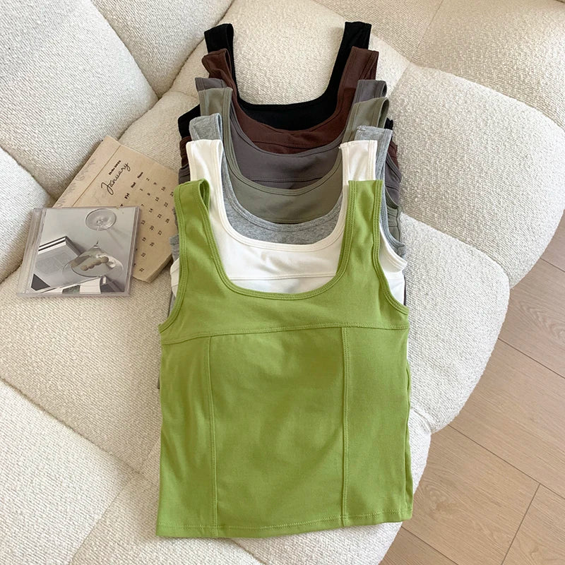 ABRINI Women Solid Crop Top Sexy Tube Top Square Neck Underwear Camisole For Women Summer Sleeveless Tank Tops With Bra Pad