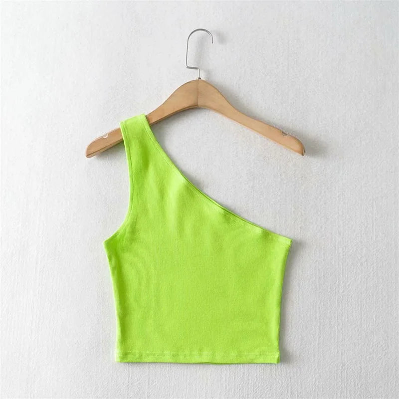 Tanks top เซ็กซี่คอเฉียง Elastic Corset Slim Crop Tops หลอดหนึ่งไหล่ Lady Cropped Tank Top ผู้หญิงฤดูร้อนแขนกุด