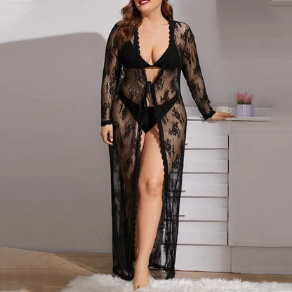 Ladies Night Dress V-neck Nightdress Lingerie Nighties Lace Up Loose Nightgown Plus Size Robe Sexy Lace  Sleepwear Women