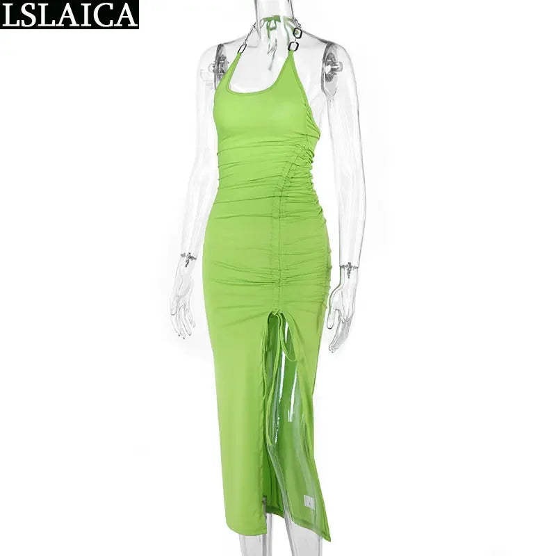 Drawstring Dress Sleeveless Draped Skinny Sexy & Club Dresses Solid Color Backless Thigh Slit Off Shoulder Kleider Damen