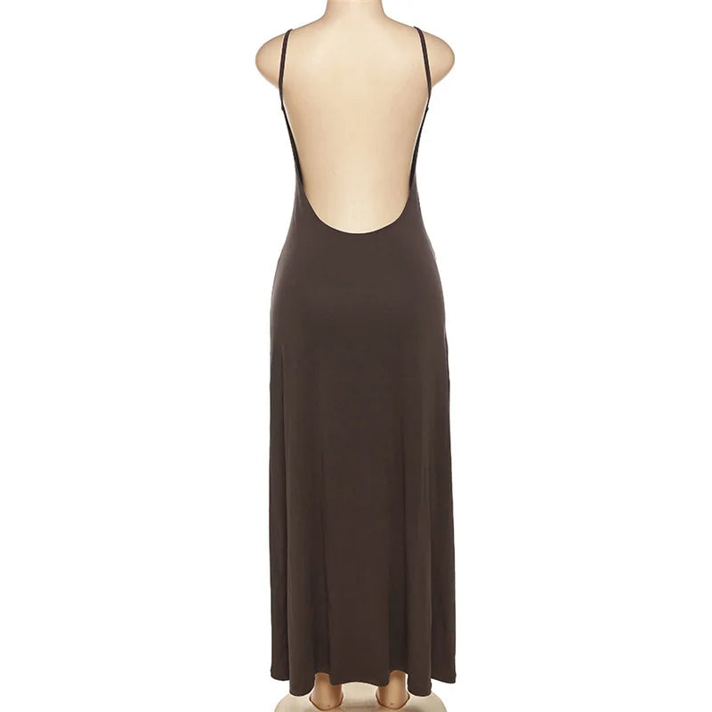 Elegant Cut Out Ruched Brown Summer Dress For Women Party Club Vestido Sexy Backless Draped Fashion Dresses Clothes Streetwear