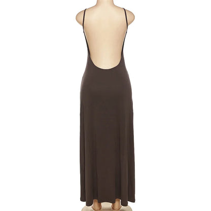 Elegant Cut Out Ruched Brown Summer Dress For Women Party Club Vestido Sexy Backless Draped Fashion Dresses Clothes Streetwear