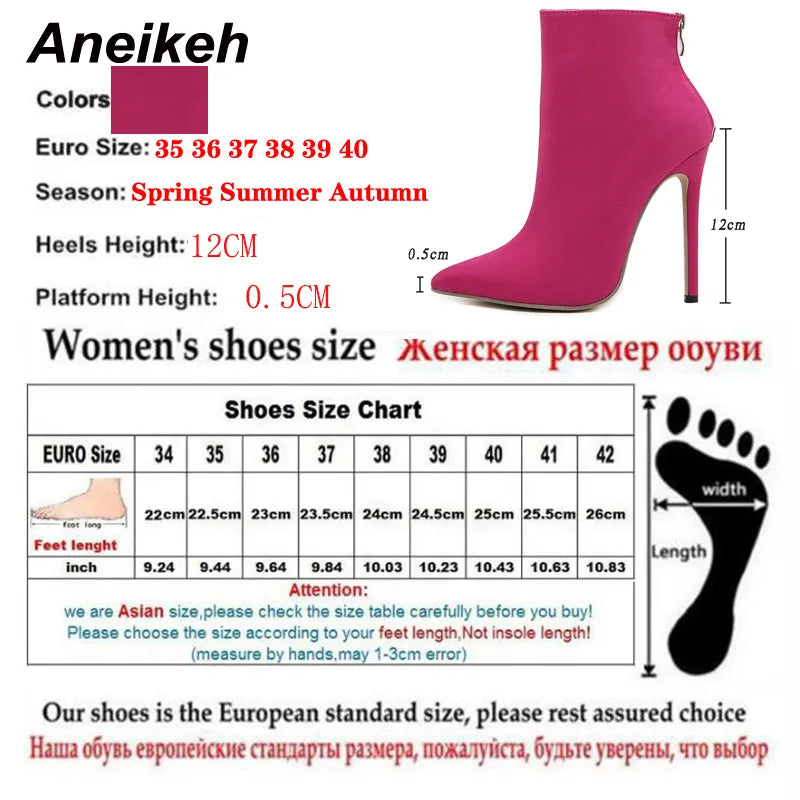 Aneikeh 2024 ใหม่ผู้หญิงข้อเท้ารองเท้าเซ็กซี่ Pointed Toe ส้นสูงบางซิปสุภาพสตรีชุดงานแต่งงานรองเท้า Rose สีแดงขนาด 35-42