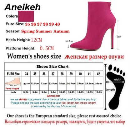 Aneikeh 2024 ใหม่ผู้หญิงข้อเท้ารองเท้าเซ็กซี่ Pointed Toe ส้นสูงบางซิปสุภาพสตรีชุดงานแต่งงานรองเท้า Rose สีแดงขนาด 35-42