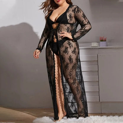 Ladies Night Dress V-neck Nightdress Lingerie Nighties Lace Up Loose Nightgown Plus Size Robe Sexy Lace  Sleepwear Women