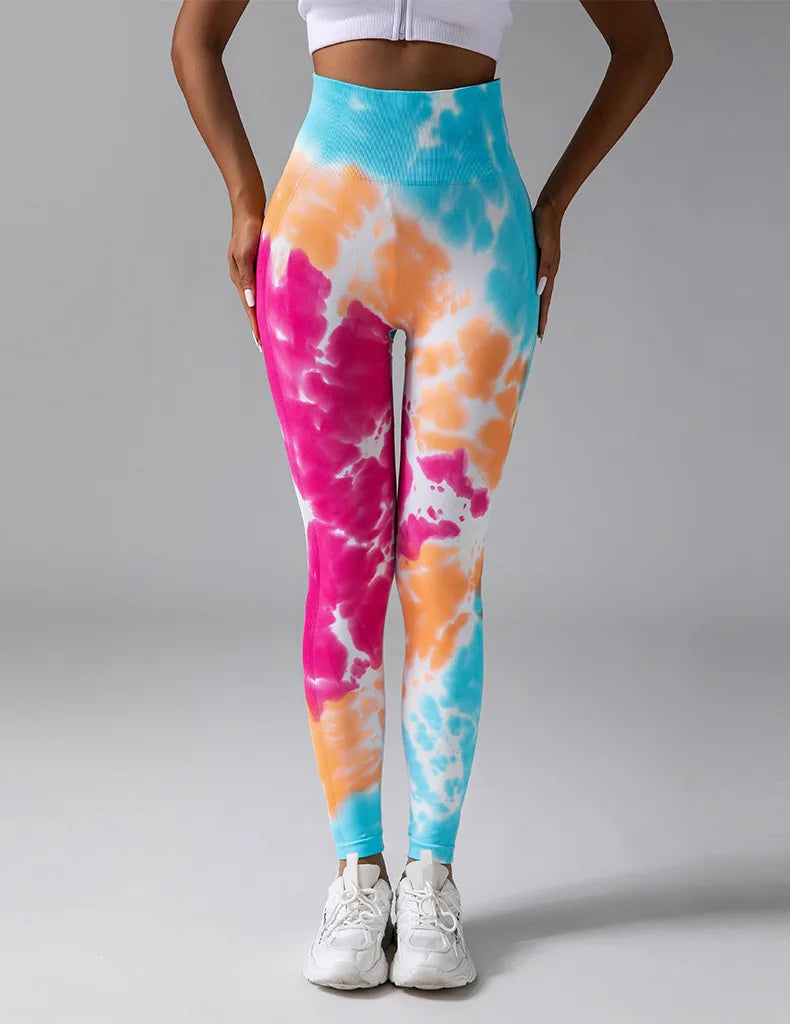 Tie Dye กางเกงโยคะกีฬากางเกงขายาวผู้หญิงไม่มีรอยต่อเอวสูงยกสะโพกกีฬา Tights ฟิตเนสออกกำลังกาย Leggins GYM เสื้อผ้า