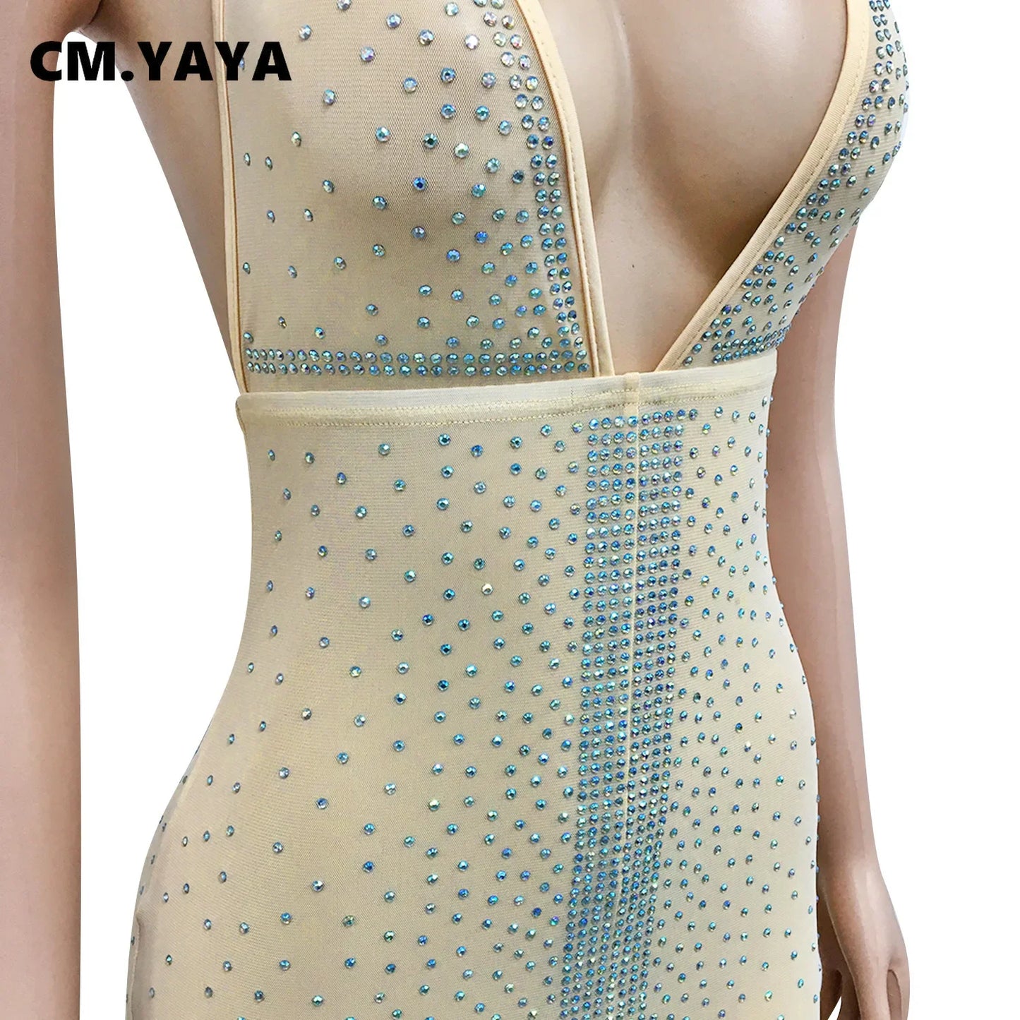 CM.YAYA Autumn Winter Women Dress Sexy Streetwear Strap Sleeveless Strapless Sequined Bandage Bodycon Night Club Dresses