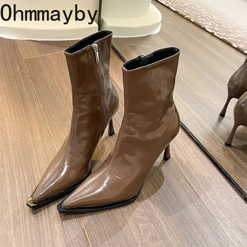 Autumn Winter Short Plush Women Ankle Boots Fashion Pointed Toe Ladies Elegant Chelsea Pumps Shoes Thin High Heel Short Boots