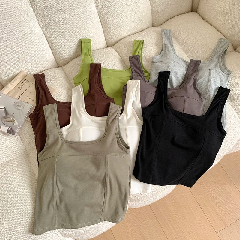 ABRINI Women Solid Crop Top Sexy Tube Top Square Neck Underwear Camisole For Women Summer Sleeveless Tank Tops With Bra Pad