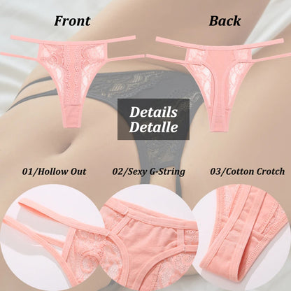 3PCS Sexy Lace Thongs Women Perspective Bikini Underpants S-XL Low-Rise G-string Underwear for Female Hollow Out Ladies Lingerie