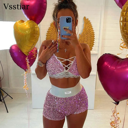 Vsstiar High Waist Mini Shorts New Fashion Sequined Glitter Clothing Sexy Skinny Party Nightclub Women Shorts