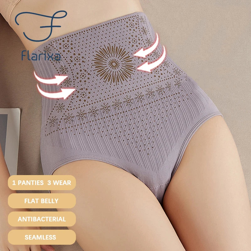 Flarixa ผู้หญิงไม่มีรอยต่อกางเกงเอวสูงหน้าท้องแบนกางเกง Body Shaping ชุดชั้นในสบายหลังคลอดท้องกางเกงกางเกง