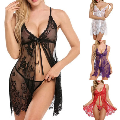 Women Summer Lace Nightgown Sleepwear Pyjamas Negligee Babydoll Sexy Bathrobe Female Home Clothes Red S-XXL New