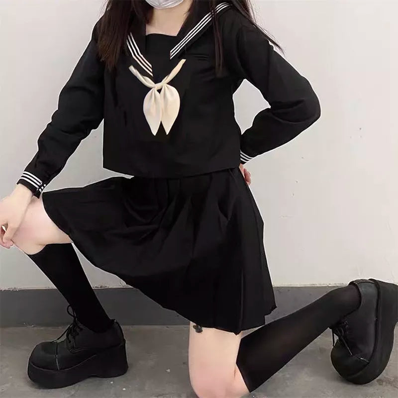 Costume JK noir Sexy pour femmes, uniformes scolaires japonais, Style S-3xl, Costume de marin pour filles, ensemble jupe plissée